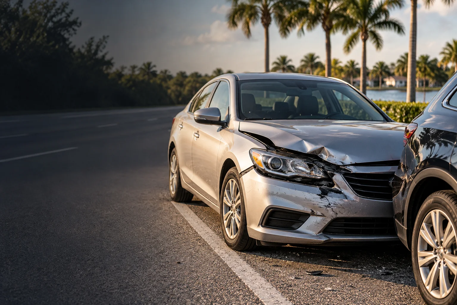 Damaged vehicles after a collision